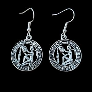 Aquarius Zodiac Earrings Round